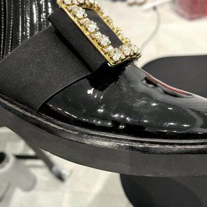 Roger Vivier Black Ankle Boots with Gold Buckle